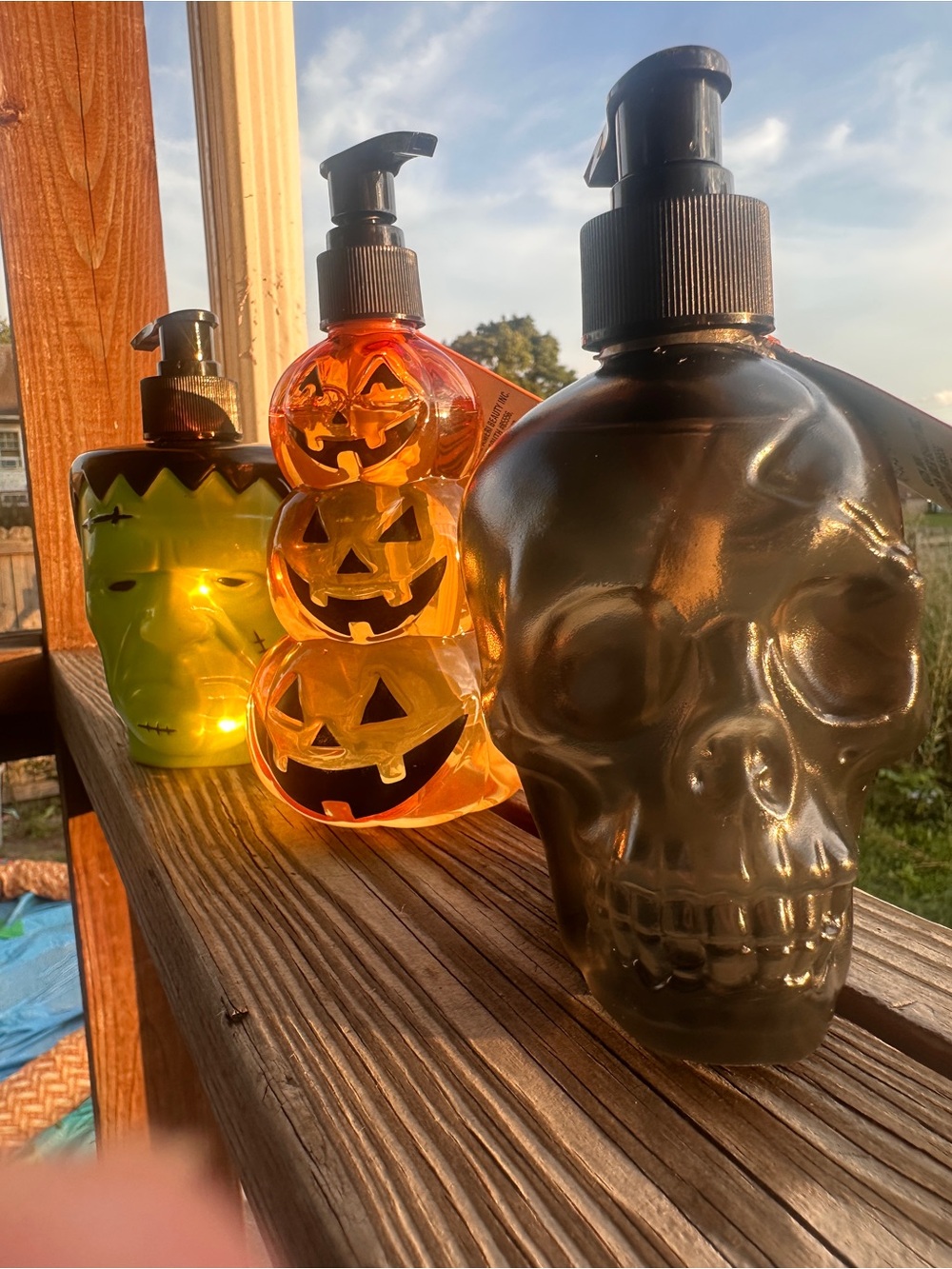 Set of 3 Halloween Hand Soaps - Skull, Pumpkins & Frankenstein - Refillable!
